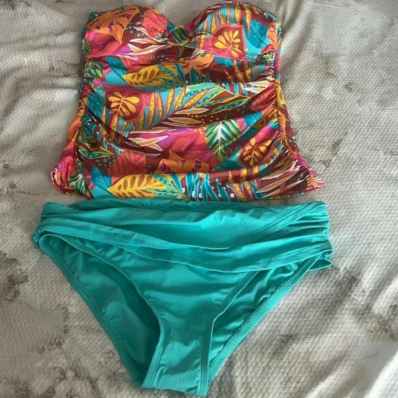 Bleu Rod Beattie The Heat Is On Draped Bandeau Tankini Top & Bikini Bottom Sz 10 - Picture 8 of 12